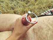 Beautiful public urethral plug in field - real sounding outdoor cum 4K