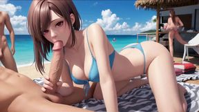 AI-generated cartoon girl with big tits gives POV blowjob and cream pie in public
