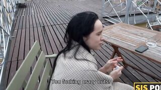 SISPORN. Stepbrother catches the bimbos smoking and she worships dick