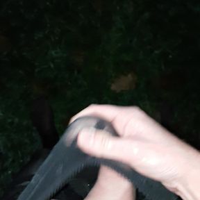 Cumming in panties outdoors