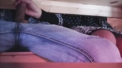 stepmom plays with her stepson's cock under the restaurant table