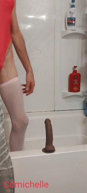 Cdmichelle Wearing Sexy Orange Swimsuit Playing Around in the Shower