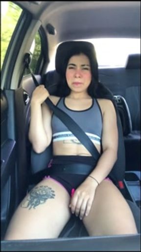 Beautiful girl masturbates in the car on the way home