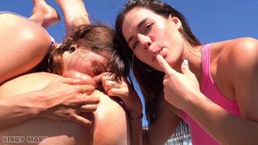 two sluts deep rim his ass and balls on sunny balcony chair cum swallowing!!
