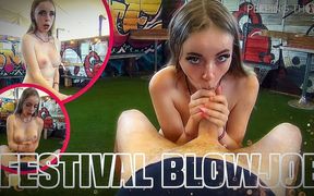 Back Stage with a Cute Music Festival Girl Teen with Big Tits