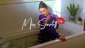 Scarlett's bath time in purple silky satin pyjamas (WAM)