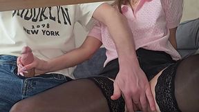 Public toilet quickie with hot teen babe in black stockings on our first date