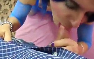 Crossdresser gags on cock