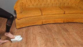 Fifi tries to walk on slippery monster slime covered floor wearing modified platform wedge flip flops *discounted replay in case you missed it**