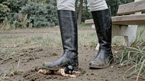 shrunken slave licks clean the muddy riding boot of Madame C and gets trampled under the muddy riding boots . he will end buried alive into the mud under the pressure of Madame C's boots