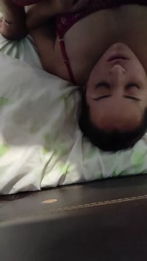 Cheating slutty wife wears red lingerie for the first time, I throw milk on her tits