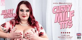 Juliet Redhead is a thick curvy MILF with big natural tits about to please herself while you watch