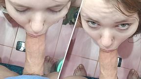 A thick and veiny cock was sucked and swallowed all the way to the balls