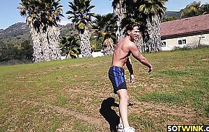 Horny hunks play ball outside and enjoy hardcore fuck