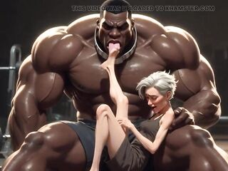 Granny Groaning in Joy - Beefy Ebony Dude Sucking Her Feet