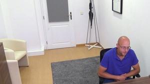 Bald nerd goes on all fours to get pounded like a whore