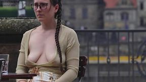 natural tits slave girl shows off her body in public