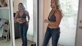 Sexy Low Rise Jeans Try-on and Flexing Muscles - TabithaXXX