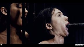 Helpless human chick pumped full of alien cum