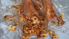 Feet in Farfalle Slow Motion