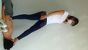 Asian Mistress In High Heels And Sexy Jeans Punishes Her Slave In Homemade Trample Scene