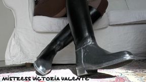 Cum on my riding boots! Black rubber riding boots JOI, Lady Victoria Valente