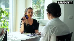 Blonde German Milf Interviews Him At The Table... Then She Starts Begging For His Cock - Sexy Susi