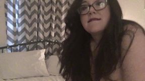 Big tit BBW in fishnets dildo sucking and fucking