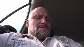 Babe masturbates in the car then sucks and rides a massive cock