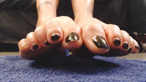 Oiled toes messy polish toe curling