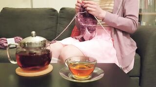 Cosy Diaper Pissing while Knitting and Drinking Tea