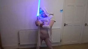 Rey Star Wars Cosplay with light sabre