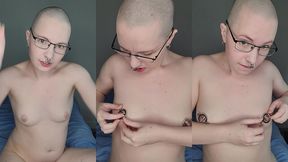 trying out the unusual and very pretty new nipple clamps thanks to one of my dear fans ?