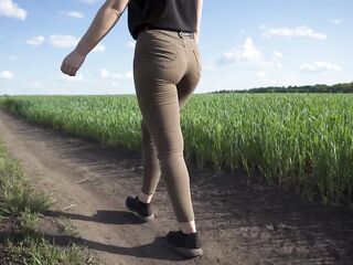 Sexy MILF Walks Outdoors And Teases Cute Panty Lines