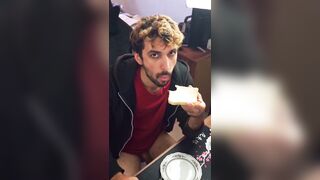 Dude Finish off on Bread and Slurp his Jism