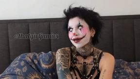 Goth girl clown rides huge dildo