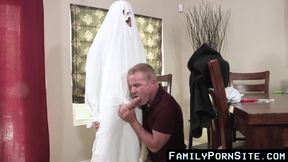 Mature stepdad cums in stepson's asshole after bareback with a facialized finale