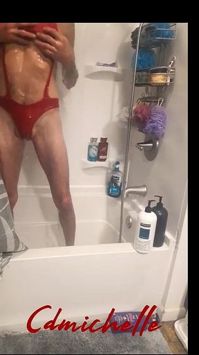 Cdmichelle Talking a Shower While Sucking & Fucking Dildo