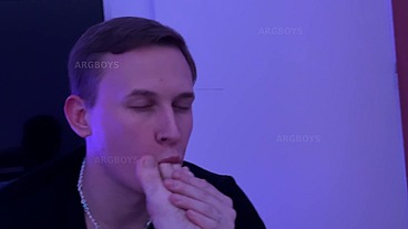 Blue-Eyes Handsome Gay Licking my Feet while I Jerk Off my Fat Cock