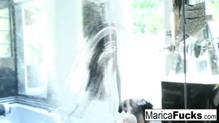 Japanese maid gets horny cleaning up the bathroom