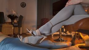 Catwoman Miriam In Gray Pantyhose Rubbing His Dick In Evening - Full