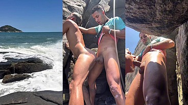 Flagra na praia dotado de 23 arregaçando o cuzinho virgem do novinho - completo