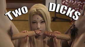 Asian MILF Tsunade Devours Two Dicks in 3D Animated Hentai