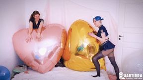 Q956 Cosette and Stashia ride and sitpop two huge mylar hearts - 1080p