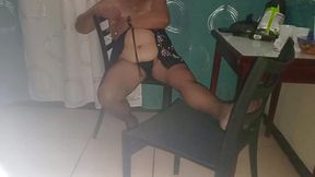 Grandma in Lingerie Squirts on the Chair She Caresses Her Pussy and Models Her Delicious Ass