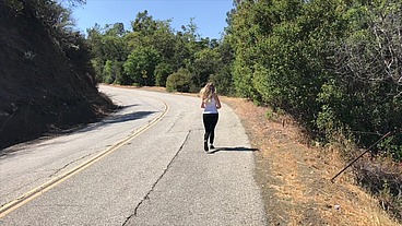 Shooting; blonde creampie'd by personal trainer outdoors