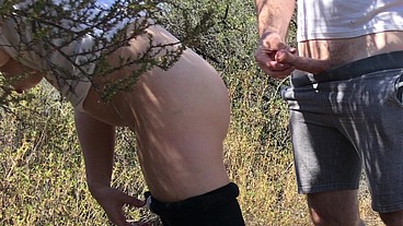 Shooting; blonde creampie'd by personal trainer outdoors