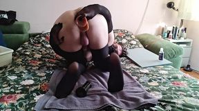 Femboy gaping ass with a huge dildo and cumming