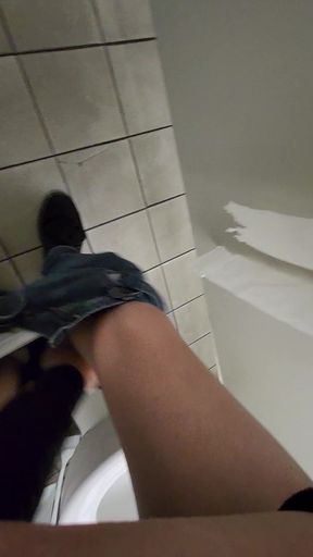 Shooting cum in open stall right by entrance