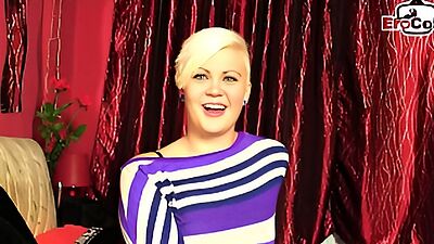 Short-haired German blonde does her first sex casting